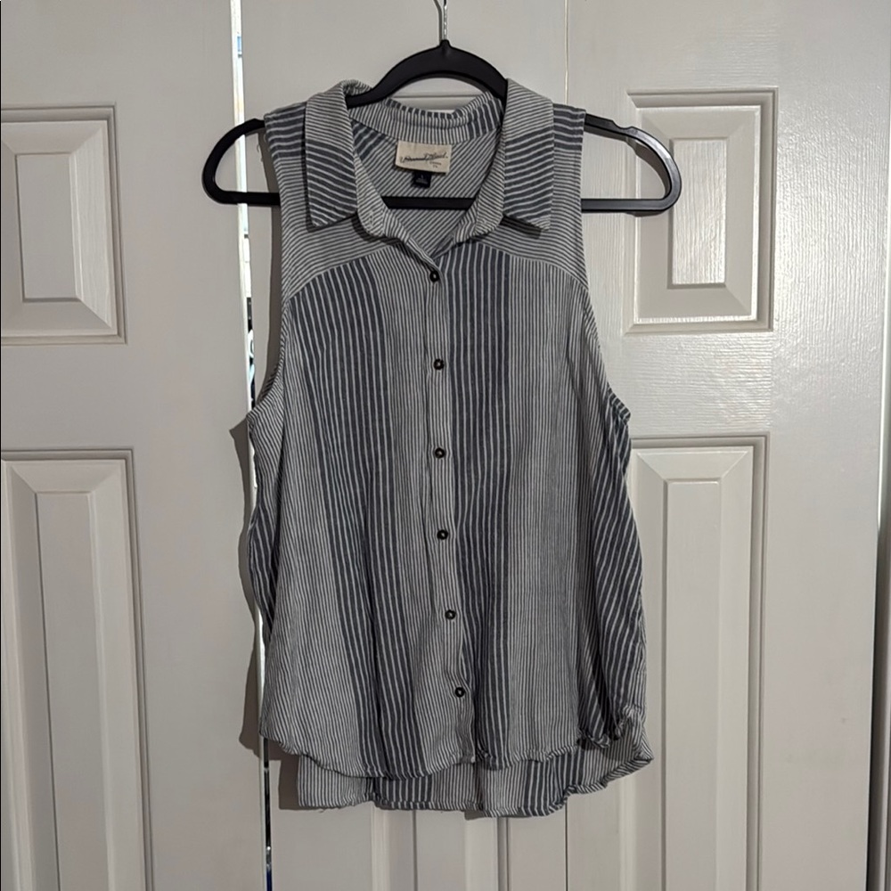 Striped Sleeveless Button-Up Top